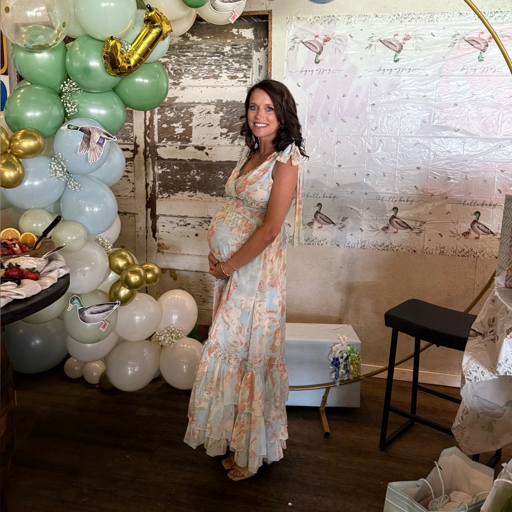 Petal & Pup Floral Maxi Dress in Blue and Peach